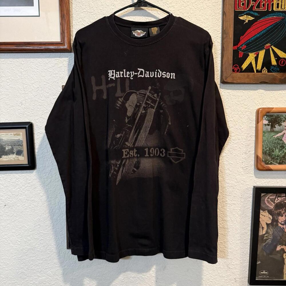 Vintage 90s Harley Davidson Mens Long Sleeve Pullover Biker Shirt Size Medium
